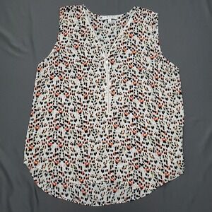 Chaus New York Womens Large Sleeveless Half Zip V-Neck Abstract Animal Print Top